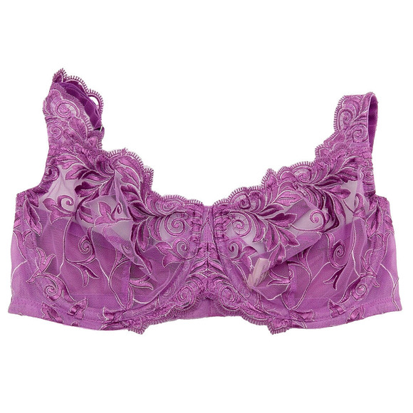 Soma Sensuous Lace Unlined Demi Bra Size 34C New Sheer Purple Embroidered - Picture 1 of 7